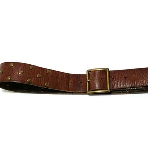 Elegant Brown Leather Belt with Brass Studs